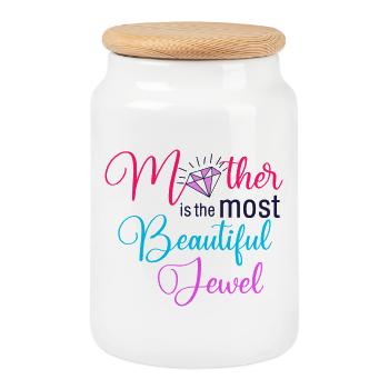 Mother Beautiful Jewel Shirt - Cookie Jar with Wooden Lid - white - Front