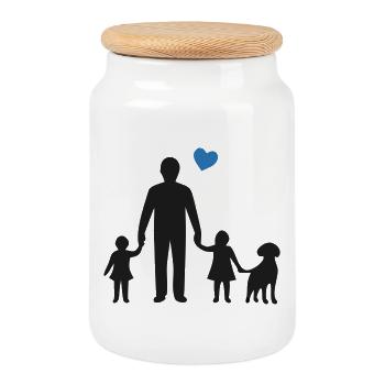 Father Kids Dog Silhouette - Cookie Jar with Wooden Lid - white - Front