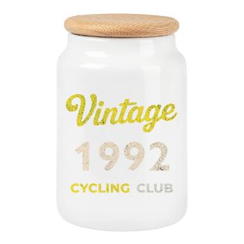 Vintage 1992 – Cycling Club Retro Birth Year - Cookie Jar with Wooden Lid - white - Front