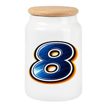 Chemise de football numéro 8 design sportif - Boîte à biscuits avec couvercle en bois - blanc - Devant