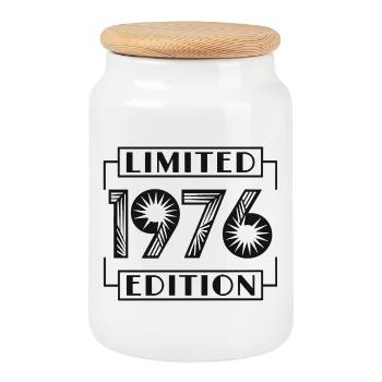 Édition limitée 1976 Vintage Birthday Retro - Boîte à biscuits avec couvercle en bois - blanc - Devant