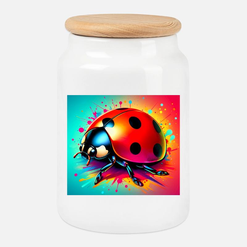 ladybird - Cookie Jar with Wooden Lid - white