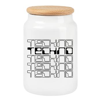 techno music geometric logo design - Cookie Jar with Wooden Lid - white - Front