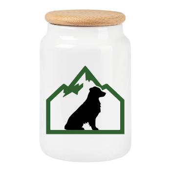 Edler Hund Berge Outdoor Logo - Keksdose mit Holzdeckel - Weiß - Vorne