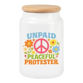 Unbezahlter friedlicher Protest Retro Blumen - Keksdose mit Holzdeckel - Weiß - Vorne