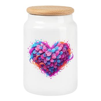 Plumes Cœur de Couleur Couleurs Néon - Boîte à biscuits avec couvercle en bois - blanc - Devant
