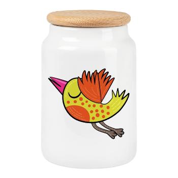 Little Yellow Bird - Cookie Jar with Wooden Lid - white - Front