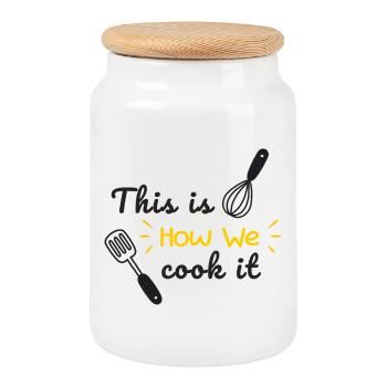 Voici comment nous le cuisineons Drôle de citation de cuisine - Boîte à biscuits avec couvercle en bois - blanc - Devant