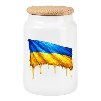 Dripping Ukraine flag - Cookie Jar with Wooden Lid - white - Front