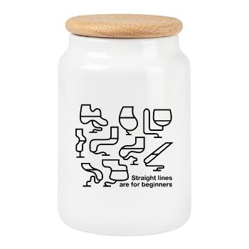 Straight lines are for beginners - Cookie Jar with Wooden Lid - white - Front