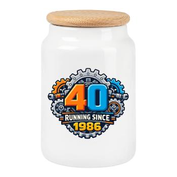40 ans de carrière depuis 1986 - Boîte à biscuits avec couvercle en bois - blanc - Devant