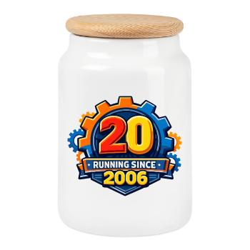 20 years of running since 2006 Gear - Cookie Jar with Wooden Lid - white - Front