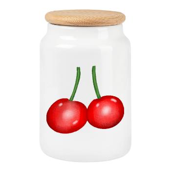 Cherry Duo Fruit Cherry Fruit - Cookie Jar with Wooden Lid - white - Front