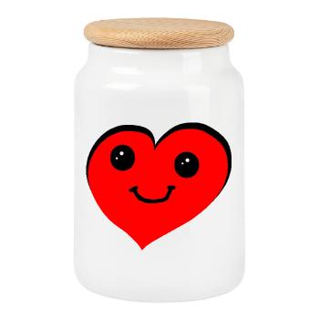 Rotes Herzlächeln Cartoon Herz - Keksdose mit Holzdeckel - Weiß - Vorne