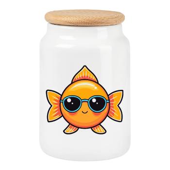 Retro Fish Blue Glasses - Cookie Jar with Wooden Lid - white - Front
