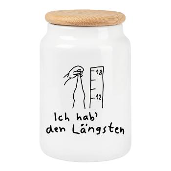 Ich hab den Längsten Witzig Schwanz Pimmel Cock  - Keksdose mit Holzdeckel - Weiß - Vorne