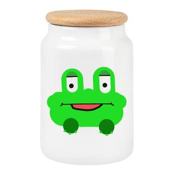 Frog Children Child Cheerful - Cookie Jar with Wooden Lid - white - Front