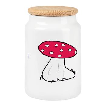 Roter Fliegenpilz Cartoon Muster - Keksdose mit Holzdeckel - Weiß - Vorne