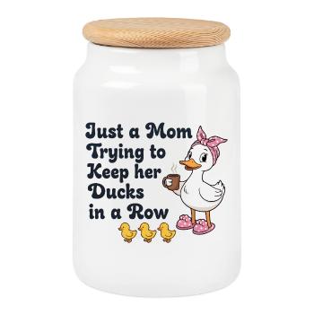 Mom tries to keep her ducks in line - Cookie Jar with Wooden Lid - white - Front