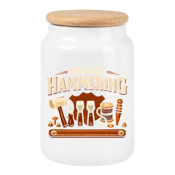 Tuning: Hammering | Leather Tools - Cookie Jar with Wooden Lid - white - Front