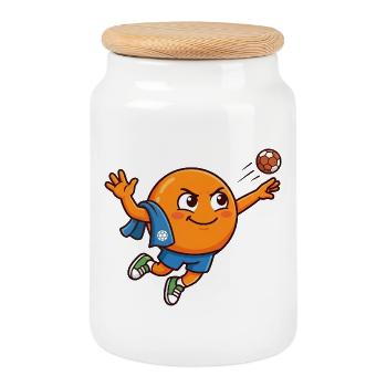 Lustiger Handball Orangenheld Cartoon - Keksdose mit Holzdeckel - Weiß - Vorne