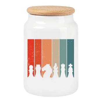 Schach Retro - Keksdose mit Holzdeckel - Weiß - Vorne