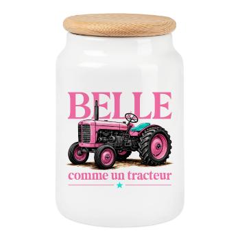 Belle comme un tracteur humour agriculture girly - Boîte à biscuits avec couvercle en bois - blanc - Devant