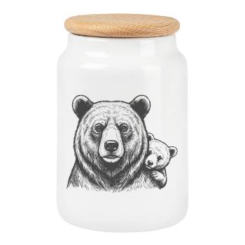 Papa et bébé des Bears - Boîte à biscuits avec couvercle en bois - blanc - Devant