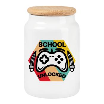 School Unlocked Gamer Badge - Keksdose mit Holzdeckel - Weiß - Vorne