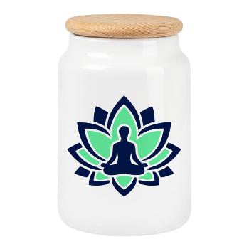 Lotus Meditation Silhouette - Cookie Jar with Wooden Lid - white - Front