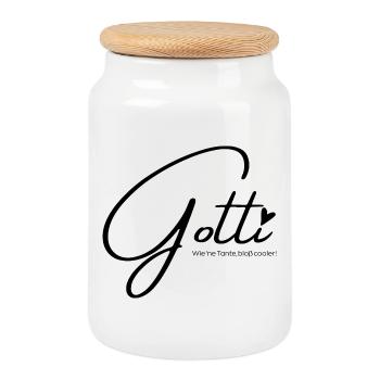Für die coolste Gotti, Geschenk Patentante, Gotte - Keksdose mit Holzdeckel - Weiß - Vorne