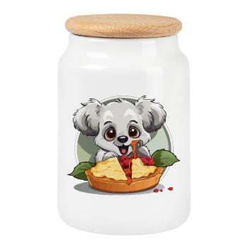 Kawaii Koala Pie Delight - Cookie Jar with Wooden Lid - white - Front