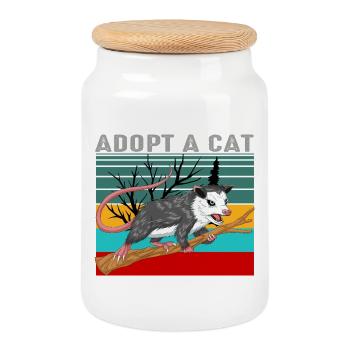 Vintage Opossum Shirt - Retro Adopt A Cat - Cookie Jar with Wooden Lid - white - Front