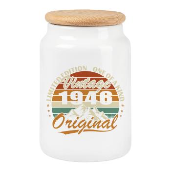 1946 Vintage Retro Birthday Gift - Cookie Jar with Wooden Lid - white - Front
