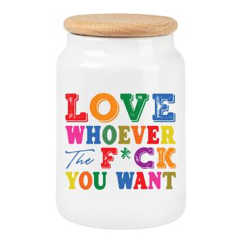 Aimez Qui Vous Voulez – Déclaration de faute de frappe colorée - Boîte à biscuits avec couvercle en bois - blanc - Devant