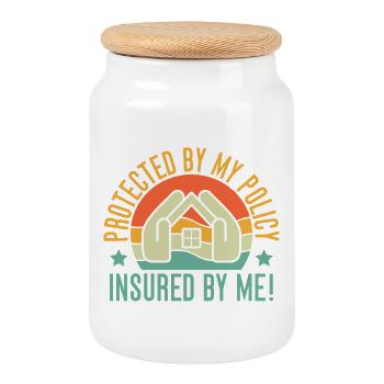 Insurance Agent Protected By My Policy Funny - Cookie Jar with Wooden Lid - white - Front