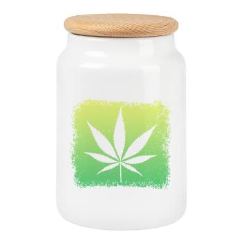 Cannabis leaf weed weed - Cookie Jar with Wooden Lid - white - Front