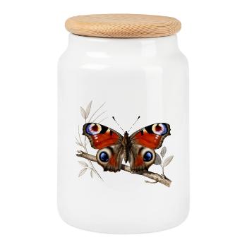 Papillon paon-du-jour sur Branche - Boîte à biscuits avec couvercle en bois - blanc - Devant