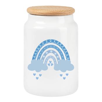 Rainbow Blue - Cookie Jar with Wooden Lid - white - Front
