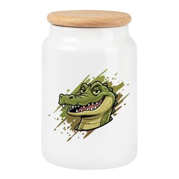 Alligator Graffiti Head - Cookie Jar with Wooden Lid - white - Front