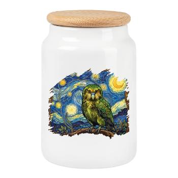 Nuit Kakapo Perroquet de Nouvelle-Zélande Kakapo Oiseau Étoilé - Boîte à biscuits avec couvercle en bois - blanc - Devant
