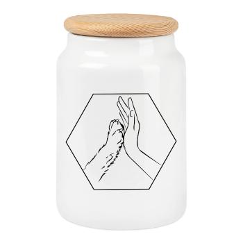 Hundepfote und Hand Team - Keksdose mit Holzdeckel - Weiß - Vorne