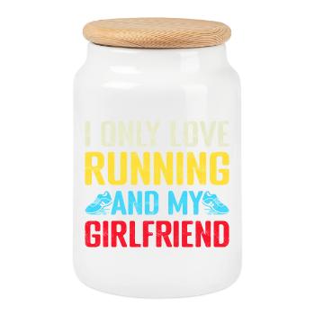 Running I Only Love Marathon Runner - Cookie Jar with Wooden Lid - white - Front