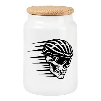 Skull Bicycle MTB Mountain Bike Road Bike Design - Cookie Jar with Wooden Lid - white - Front