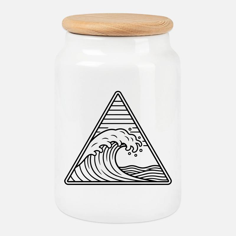 Vague de mer - Boîte à biscuits avec couvercle en bois - blanc