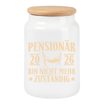 Pensionär 2026 - Nicht mehr zuständig Ruhestand - Keksdose mit Holzdeckel - Weiß - Vorne