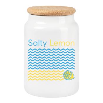 Salty Lemon Küstenprint - Keksdose mit Holzdeckel - Weiß - Vorne
