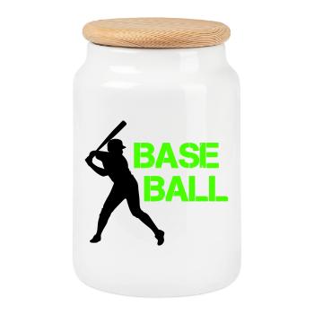 Baseball Neon Grunge Font - Cookie Jar with Wooden Lid - white - Front