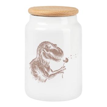 Vintage T-Rex Blowing Dandelion Dinosaur Nature - Cookie Jar with Wooden Lid - white - Front