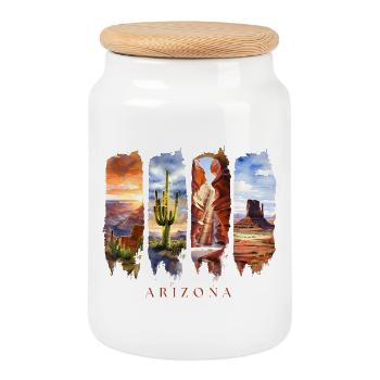 Voyage de vacances en Arizona – Motif désert et canyon - Boîte à biscuits avec couvercle en bois - blanc - Devant